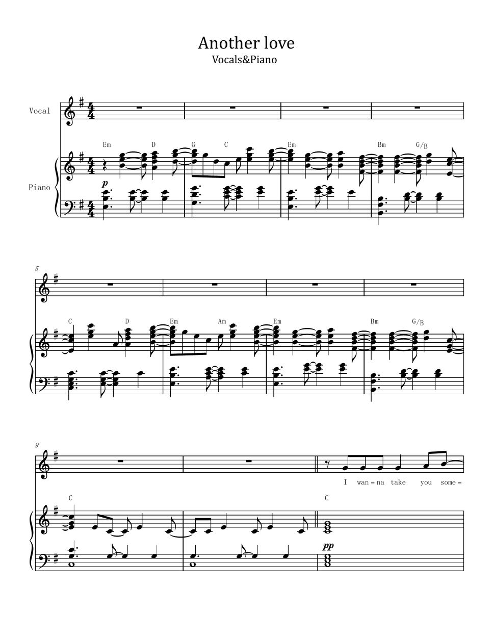 Tom Odell - Another Love (Vocals & Piano - With Lyrics Chord) Sheets by ...