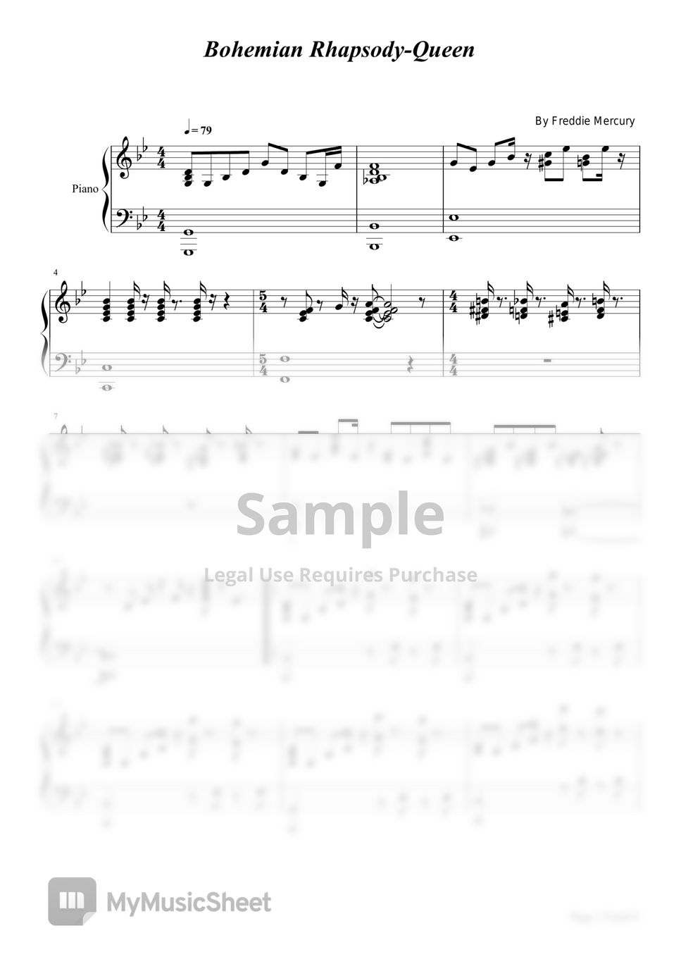 Freddie Mercury - Bohemian Rhapsody,Queen,Piano Solo Sheet (Bohemian Rhapsody,Queen,Piano Solo Sheet) by Poon