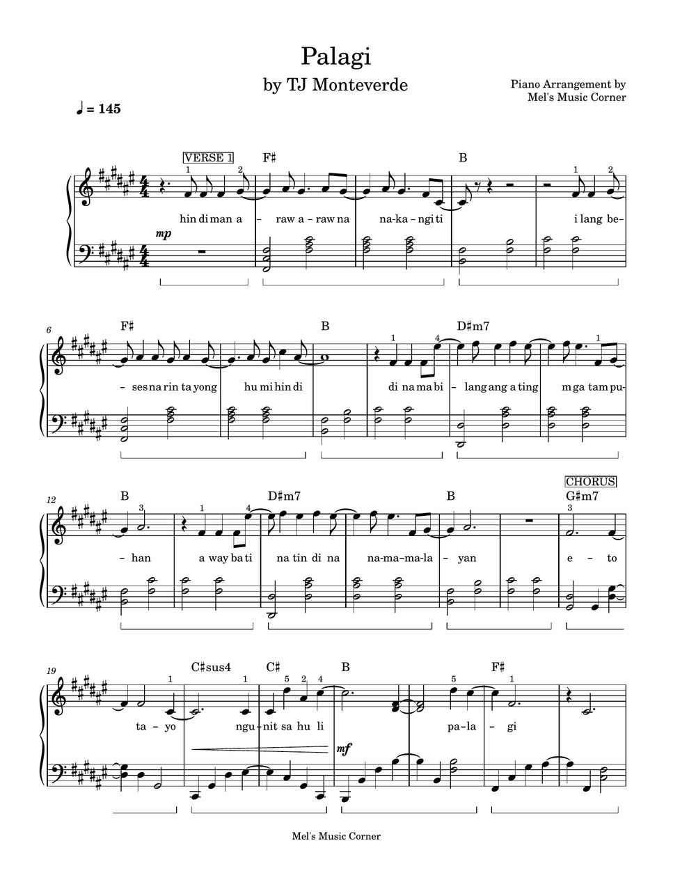 TJ Monteverde - Palagi (piano sheet music) by Mel's Music Corner