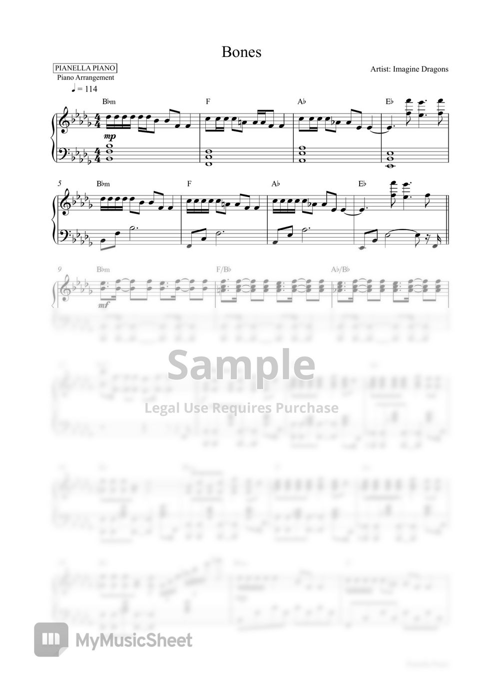 Imagine Dragons - Bones (Piano Sheet) by Pianella Piano