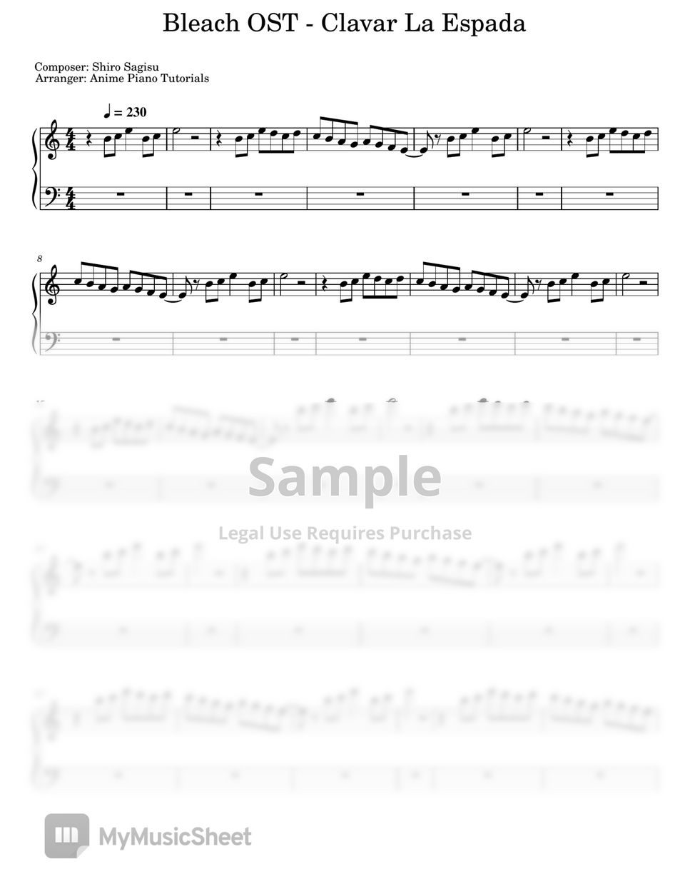 Bleach Clavar La Espada Sheets By Anime Piano Tutorials 