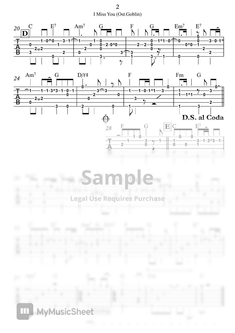 I Miss You sheet music for guitar solo (easy tablature) (PDF)