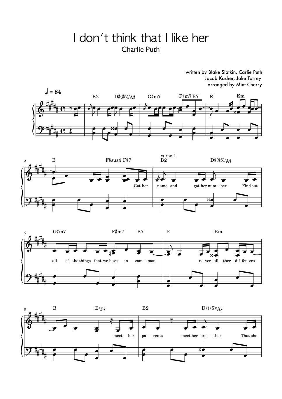 Charlie Puth I Don t That I Like Her plus Easy C Key Sheets By Mint 