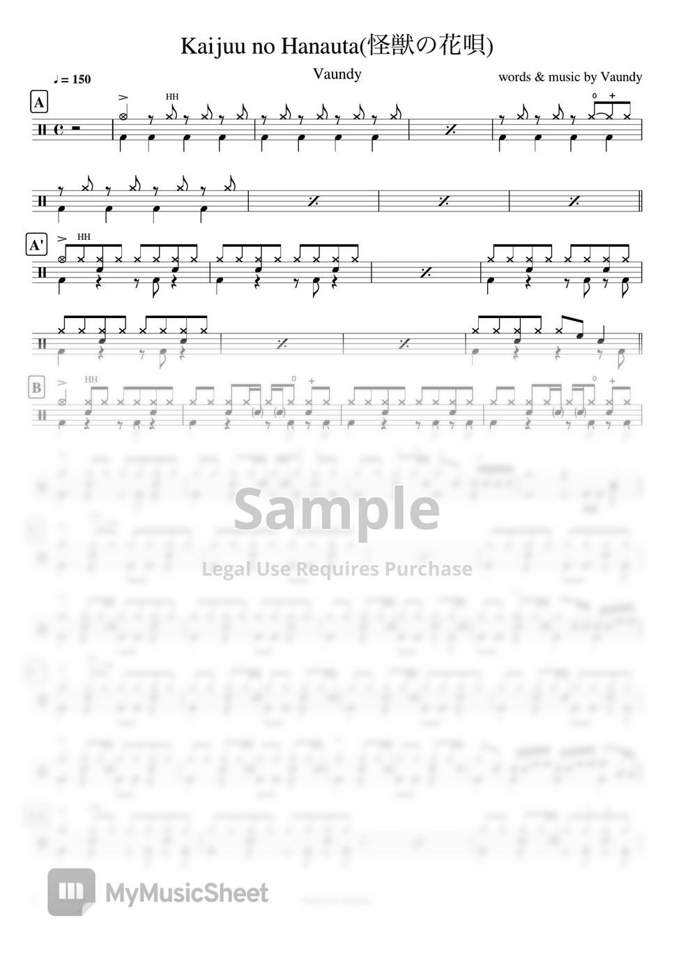 Vaundy - Kaijuu no Hanauta(怪獣の花唄) by Cookai's J-pop Drum sheet music!!!