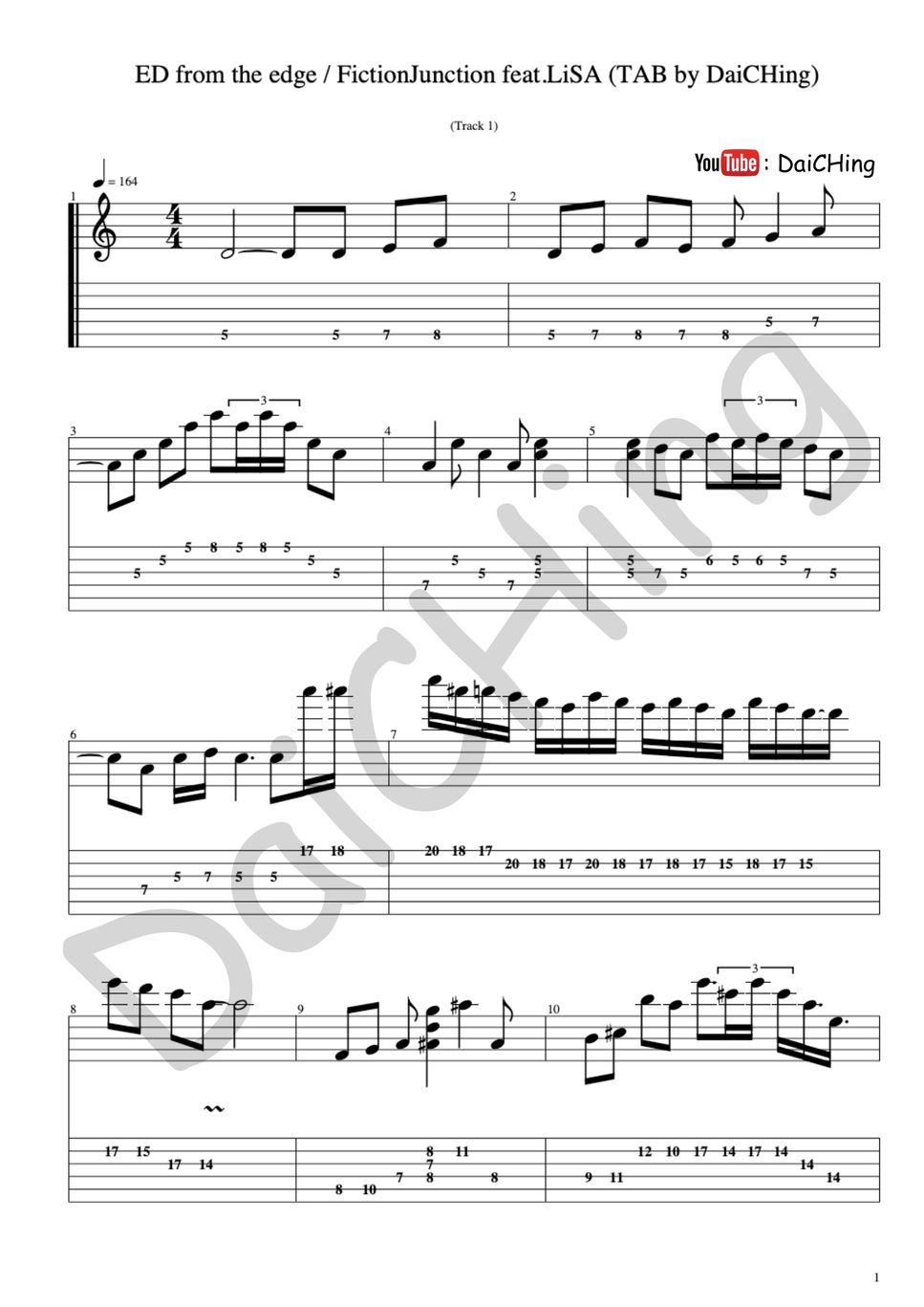 FictionJunction feat. LiSA From The Edge (Guitar Solo) Sheet by DaiCHing