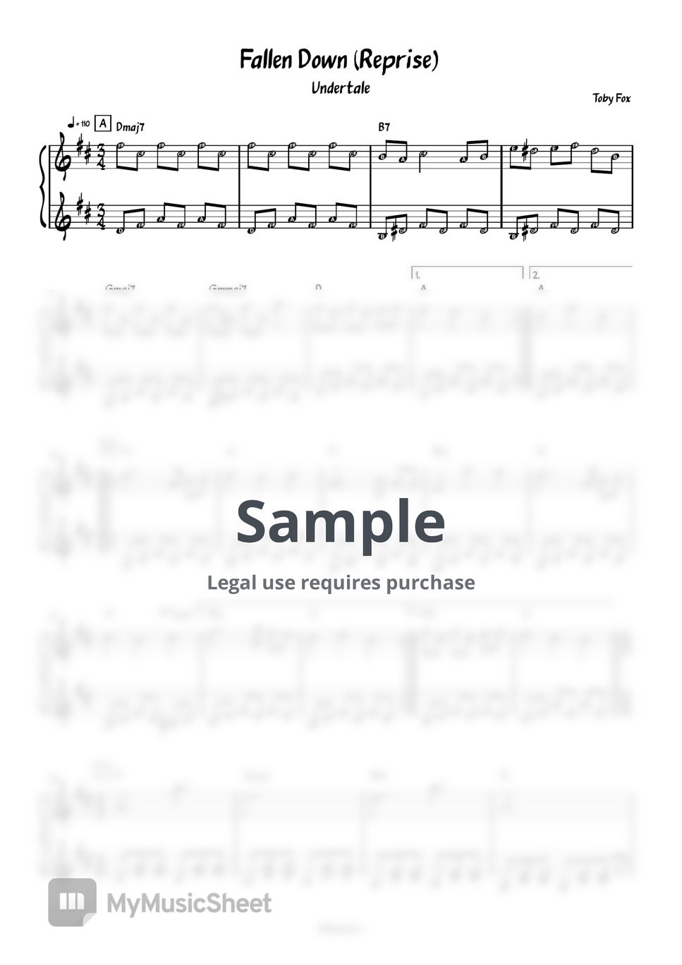 Undertale Fallen Down (Reprise) (Piano) Sheets by Meowscore