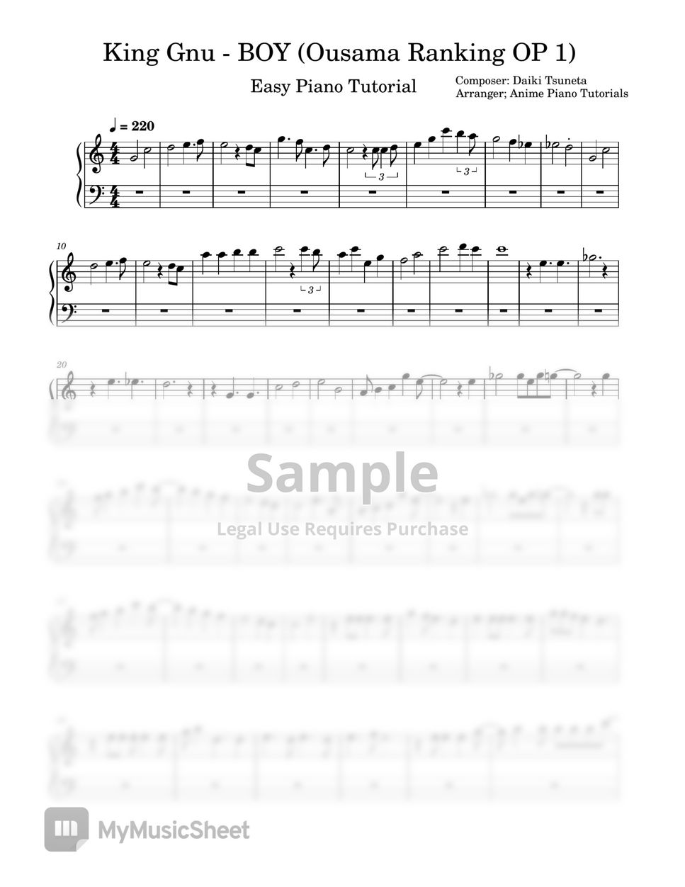 King Gnu BOY (Ousama Ranking OP 1) King Gnu BOY Partition