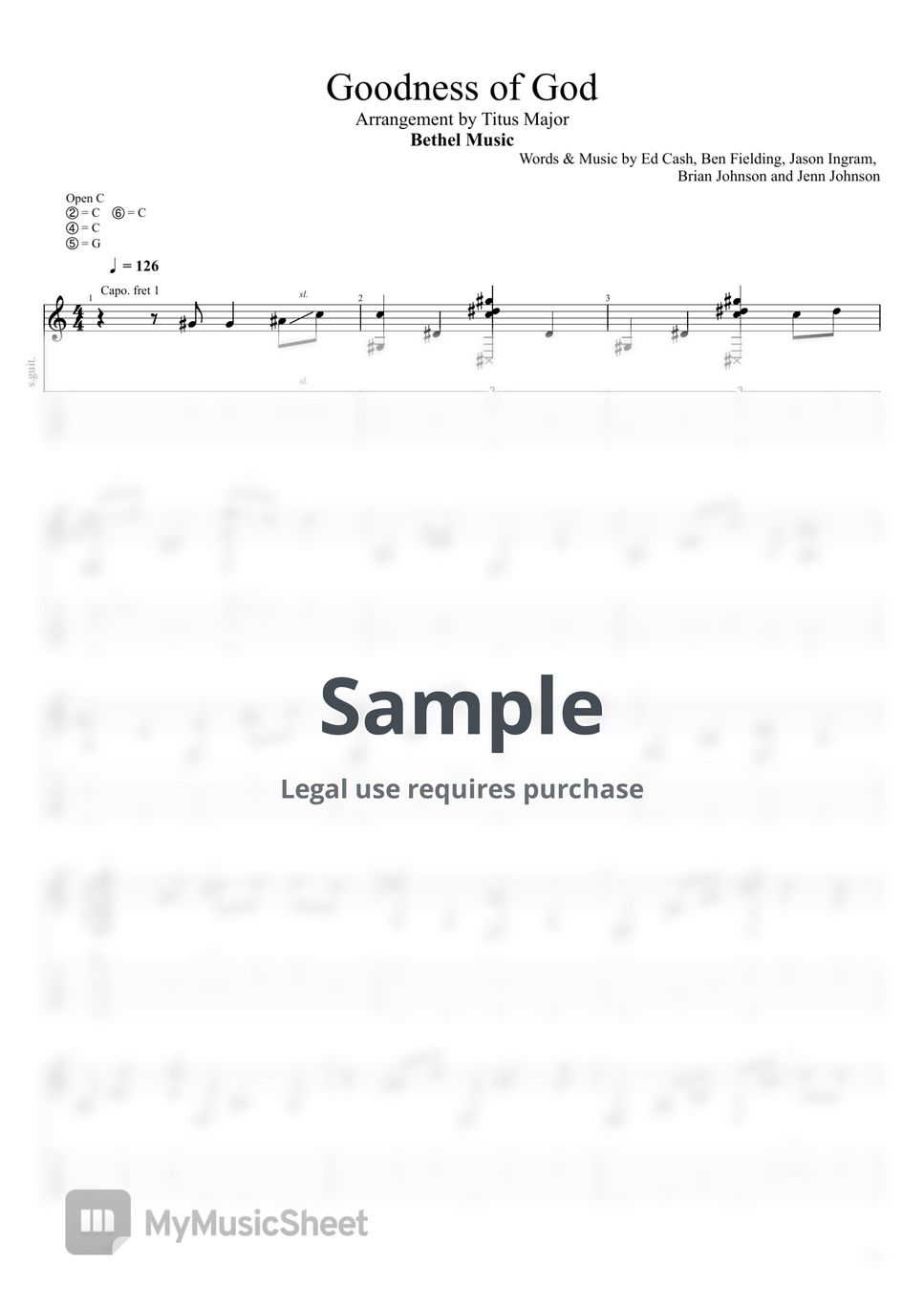 Bethel Music, Jenn Johnson Goodness of God Tab + 1staff by Titus Major