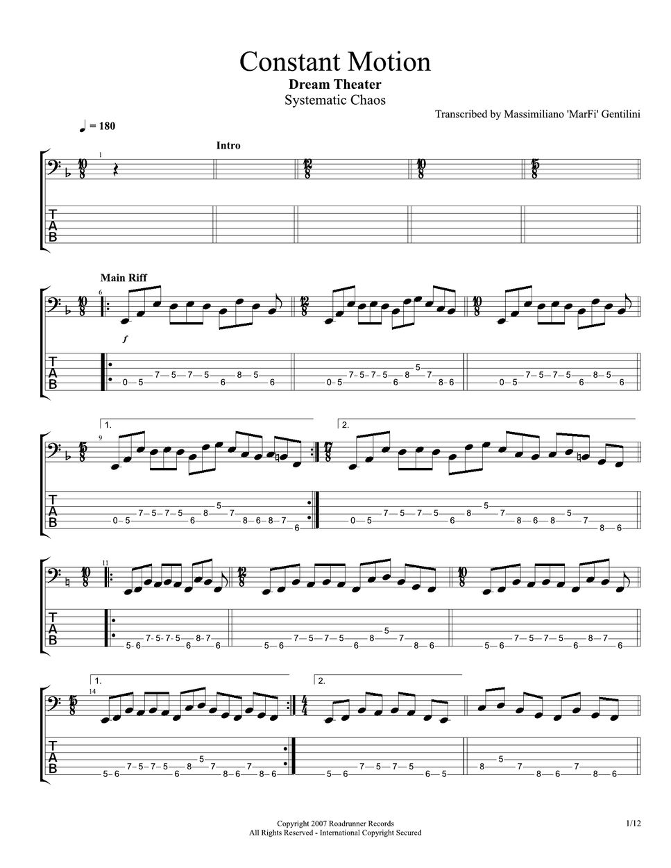 Dream theater Constant motion TAB by Massimiliano Gentilini