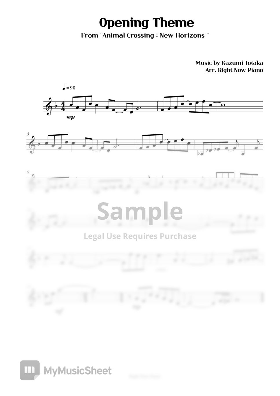 Animal Crossing New Horizons - Opening Theme (Melody) Sheets by Right