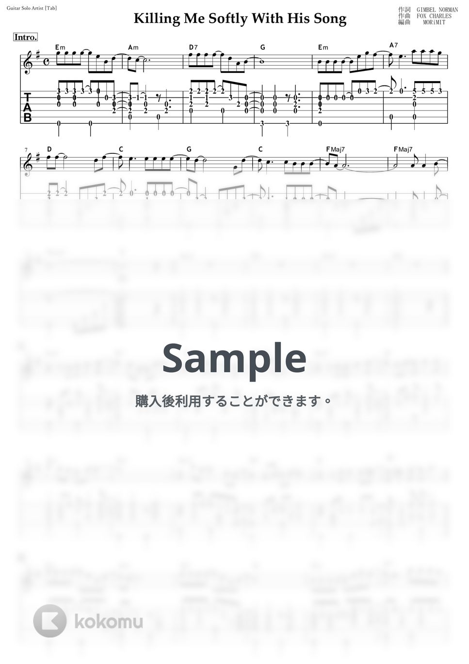 やさしく歌って Killing Me Softly with His Song (ソロギター,ボサノバ) - 楽譜.jp | 楽譜 の最安値が一目でわかる！