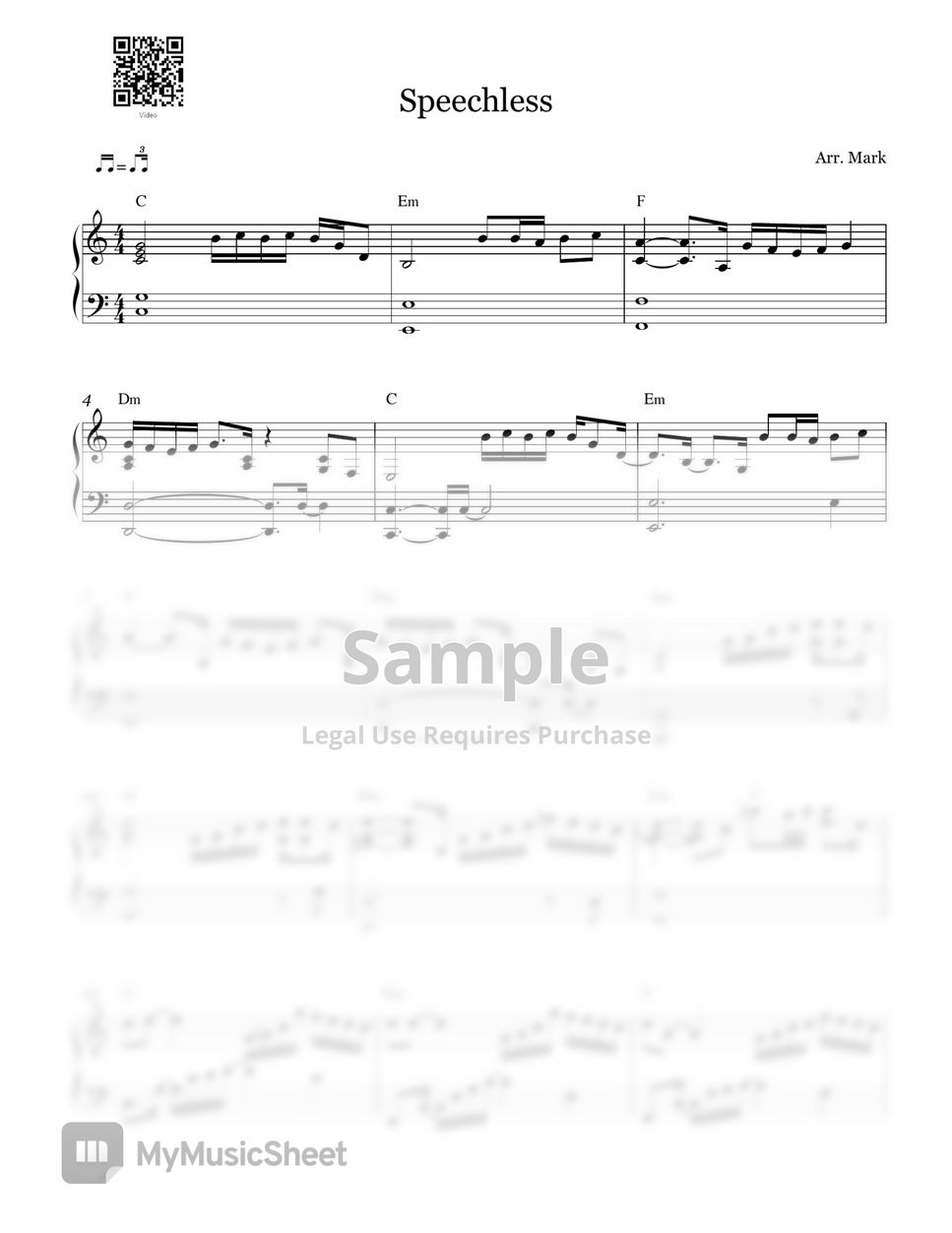 Danandshay Speechless Piano Version By Mark Piano Sheets 
