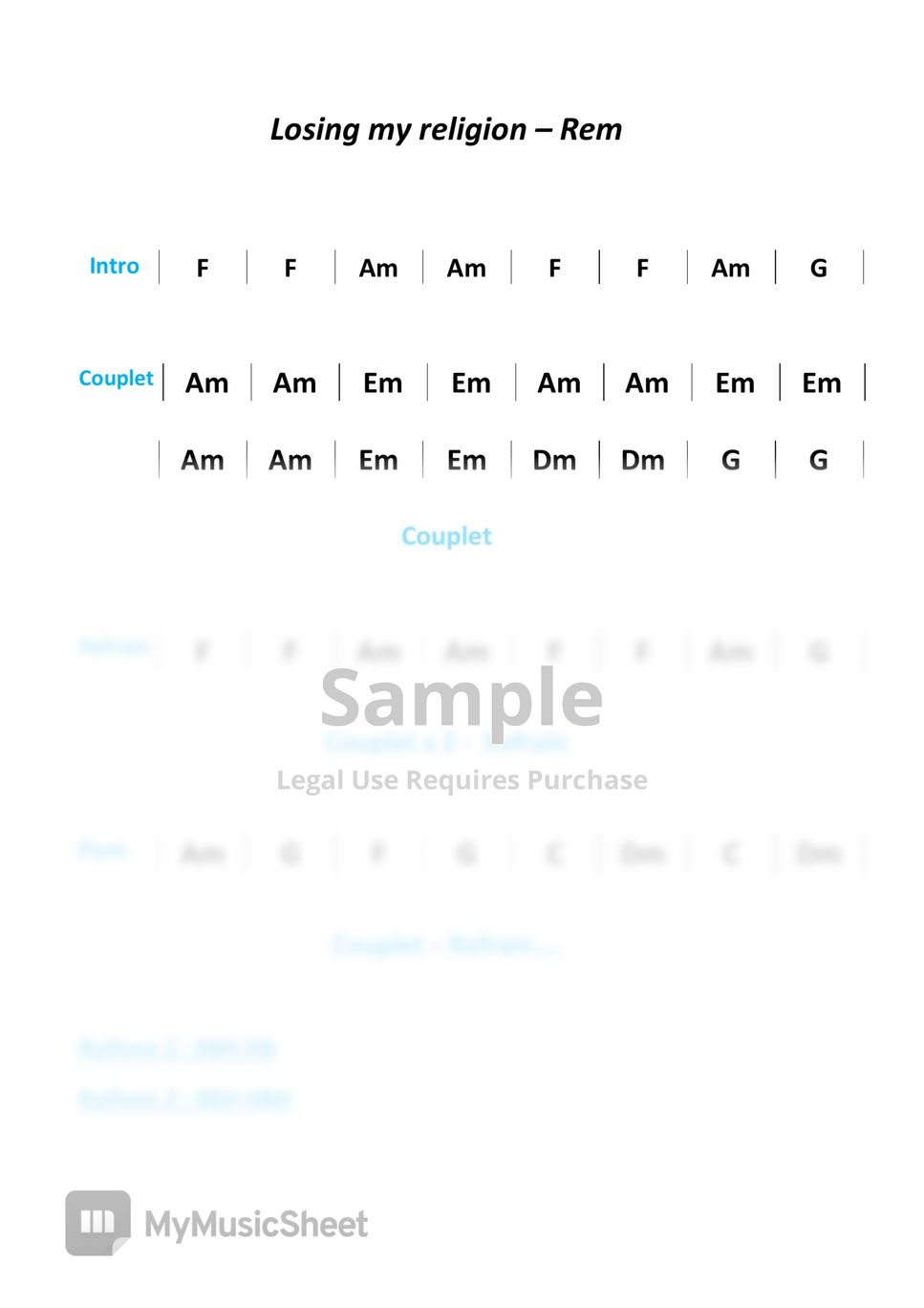 Rem - Losing my religion Sheets by Accords et rythme