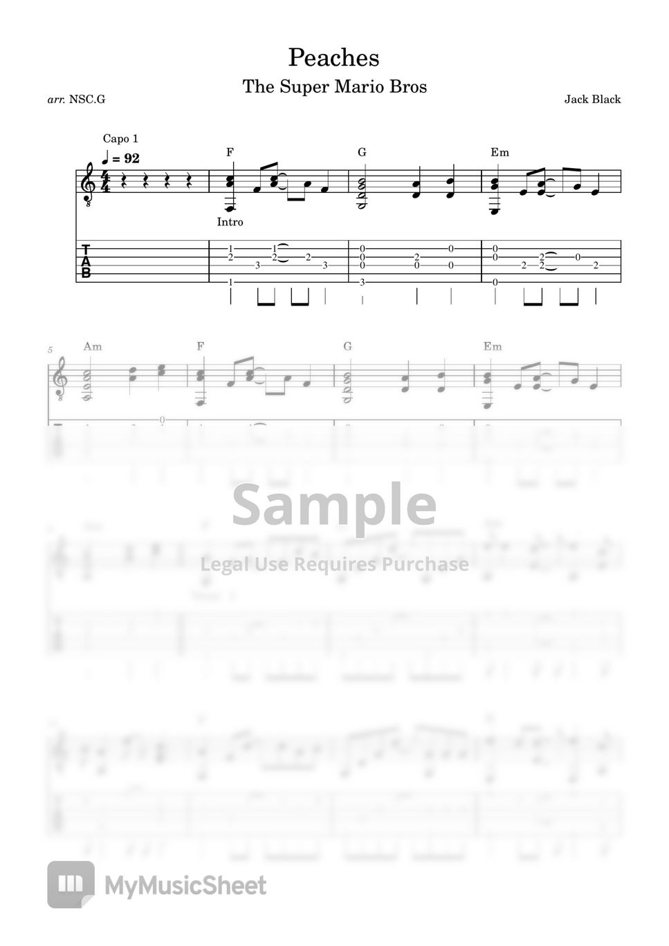 Jack Black Peaches Sheets by Not So Classic Guitar