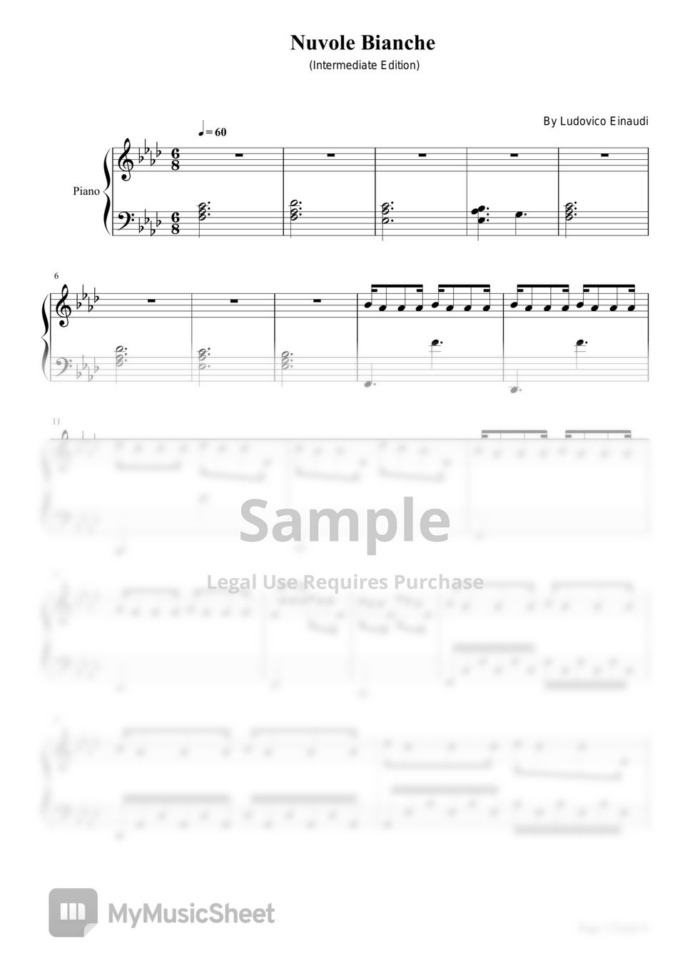 Ludovico Einaudi - Nuvole Bianche (Nuvole Bianche,Ludovico Einaudi,Piano Solo Sheet Intermediate Edition) by Poon