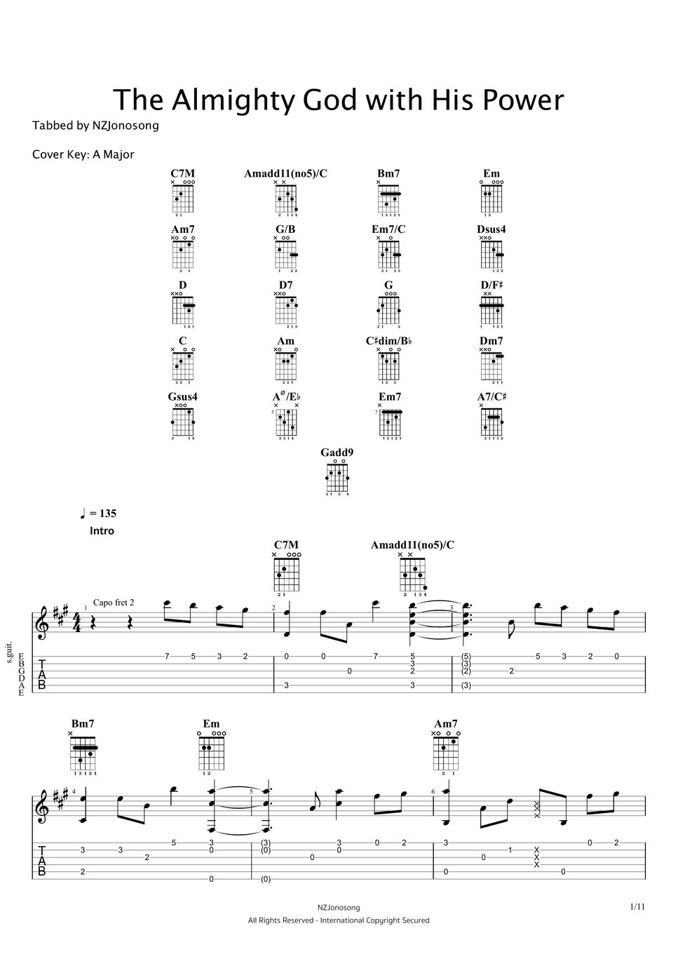 Gospel The Almighty God with His Power (Fingerstyle) TAB by NZJonosong