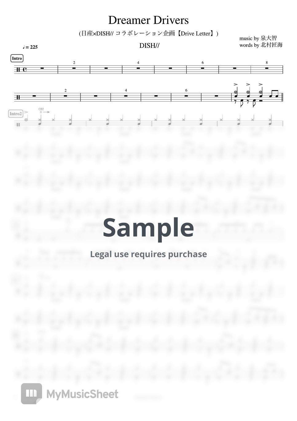 DISH// - Dreamer Drivers (日産×DISH// コラボレーション企画【Drive Letter】) by Cookai's J-pop Drum sheet music!!!