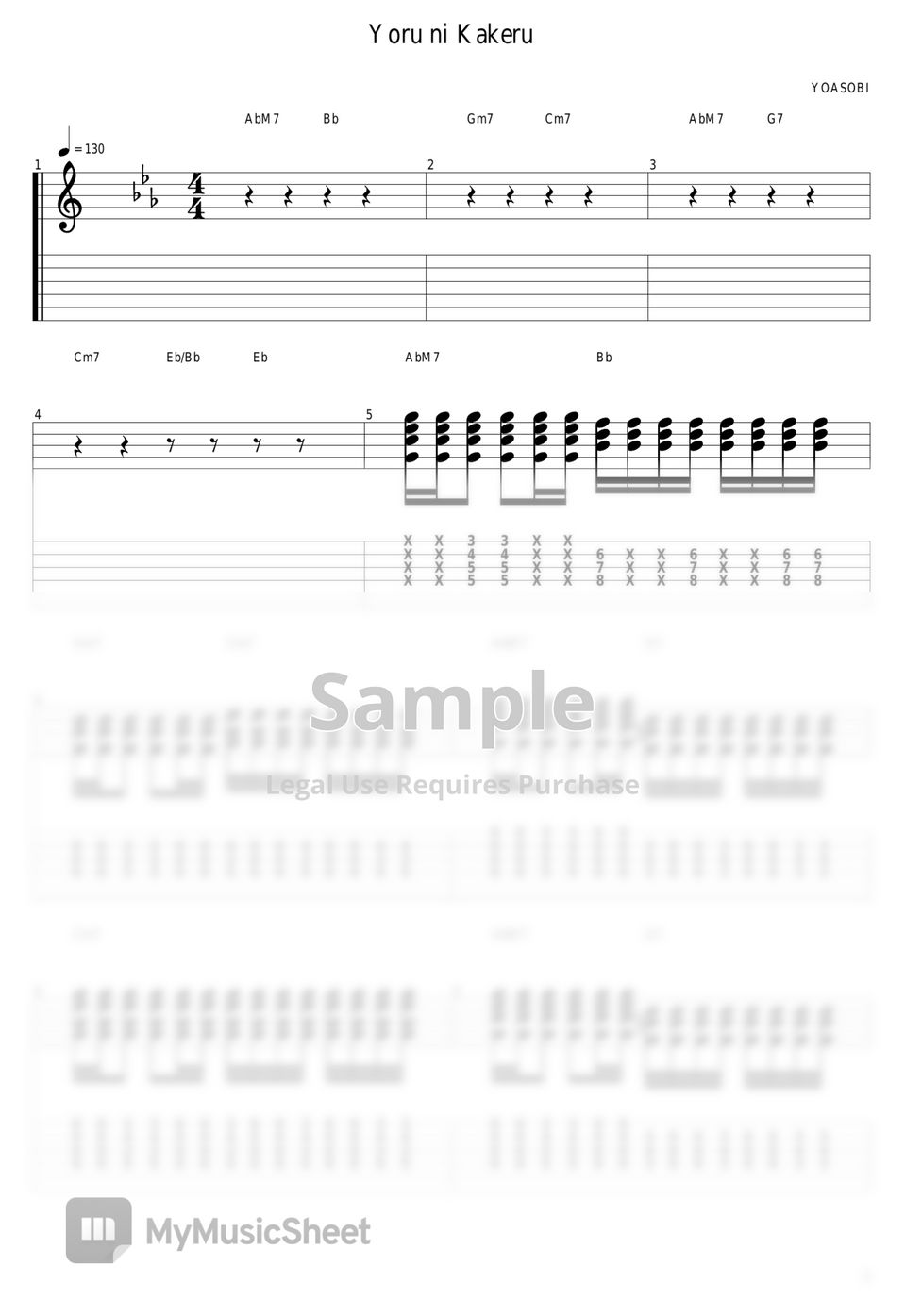 YOASOBI - Yoru ni Kakeru Tab + 1staff by guitar cover with tab