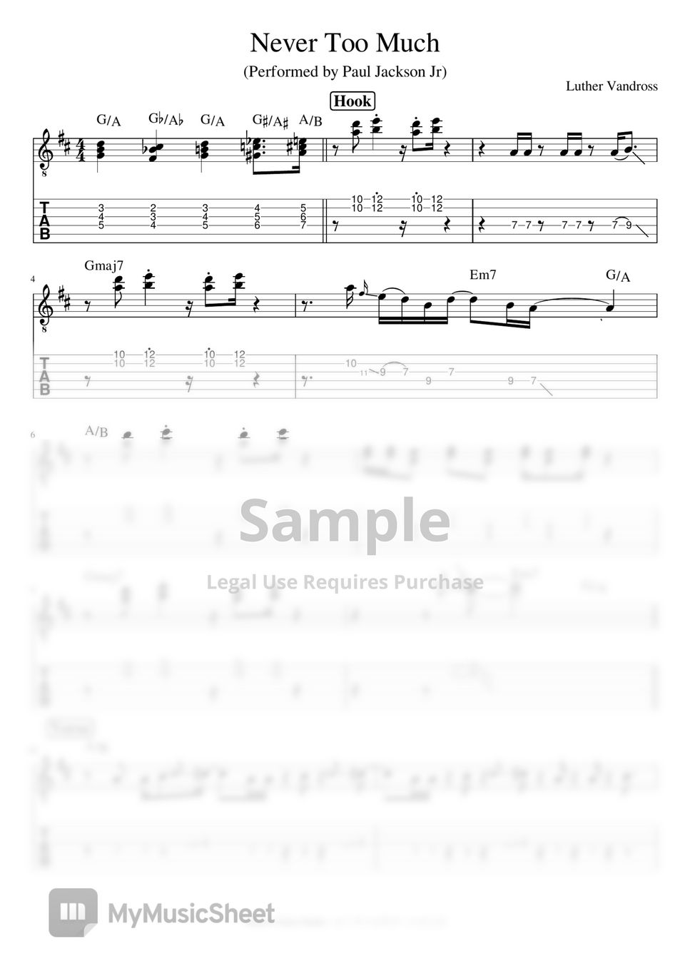 Paul Jackson Jr. Never Too Much Tab + 1staff by Ontario Guitar Studio