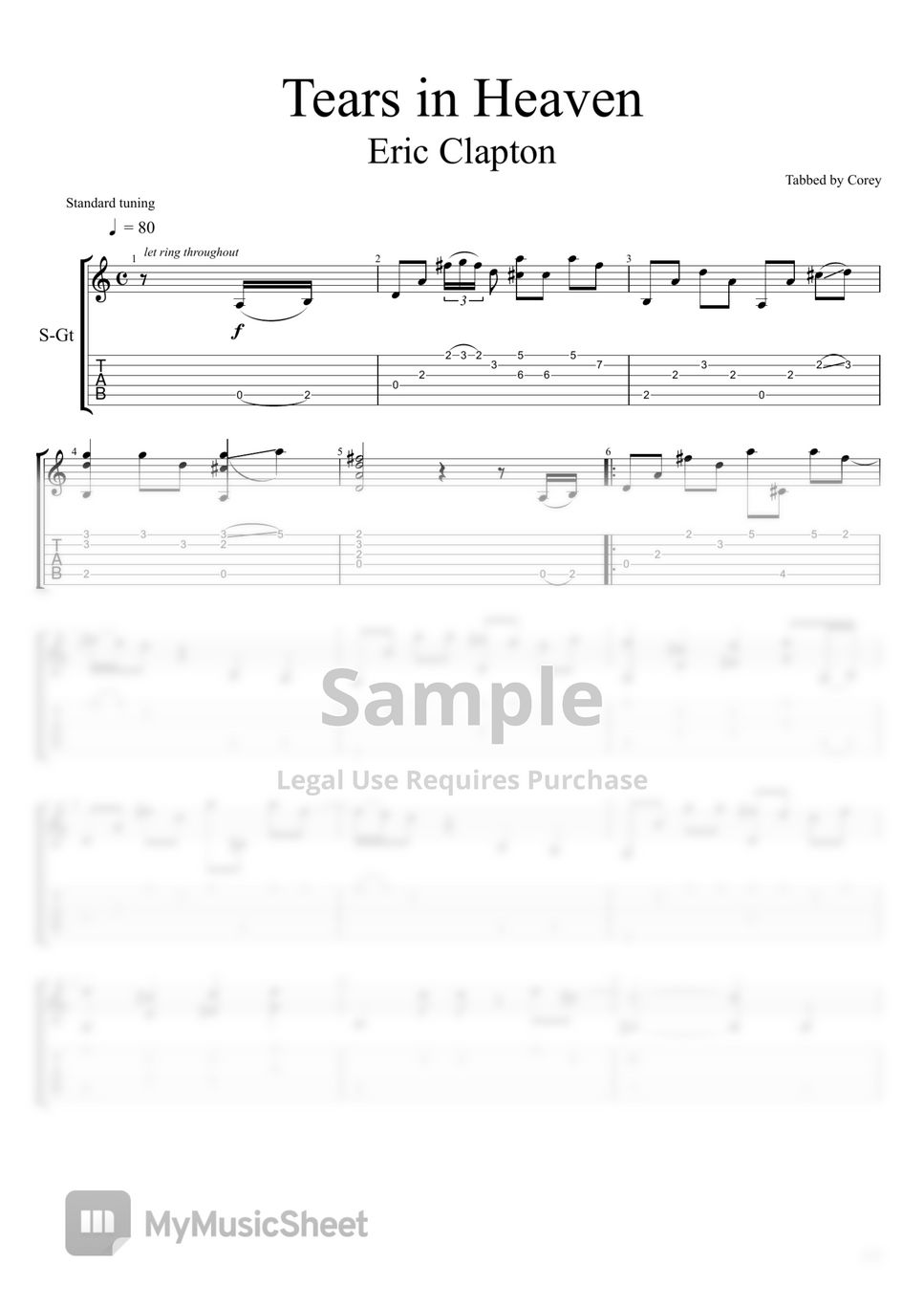 Eric clapton Tears In Heaven Sheets by corey