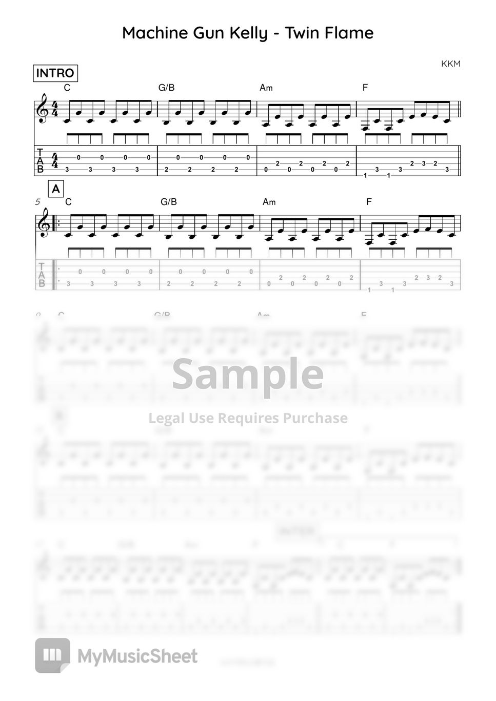 Machine Gun Kelly Twin Flame (일렉기타 / TAB) Sheets by KKM