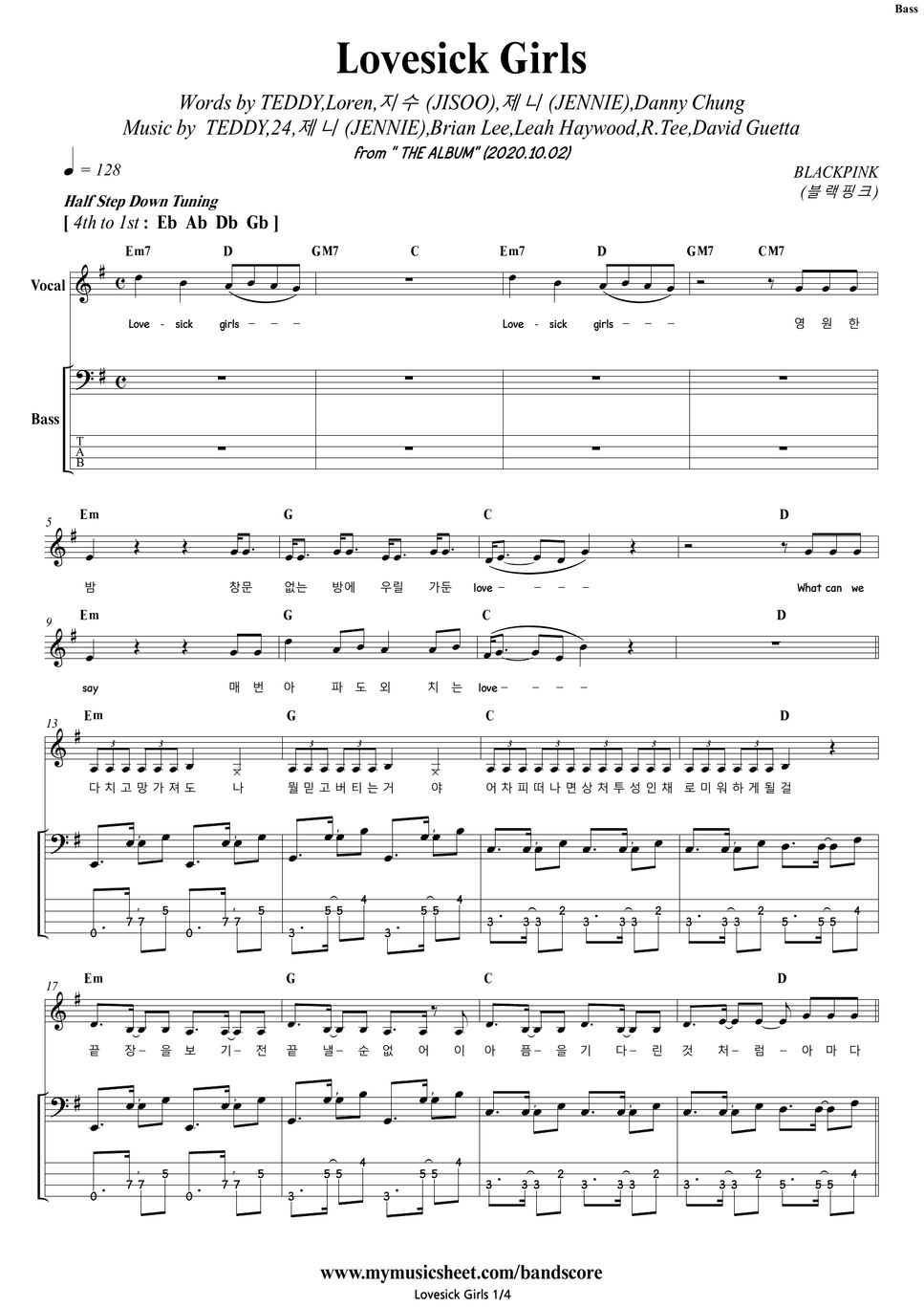 BLACKPINK Lovesick Girls Bass/Backing Track Sheets