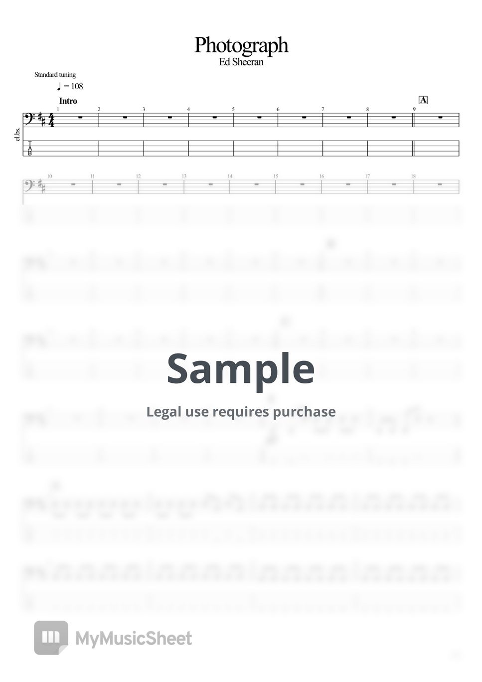 Ed Sheeran Photograph Tab + 1staff by BassBlur