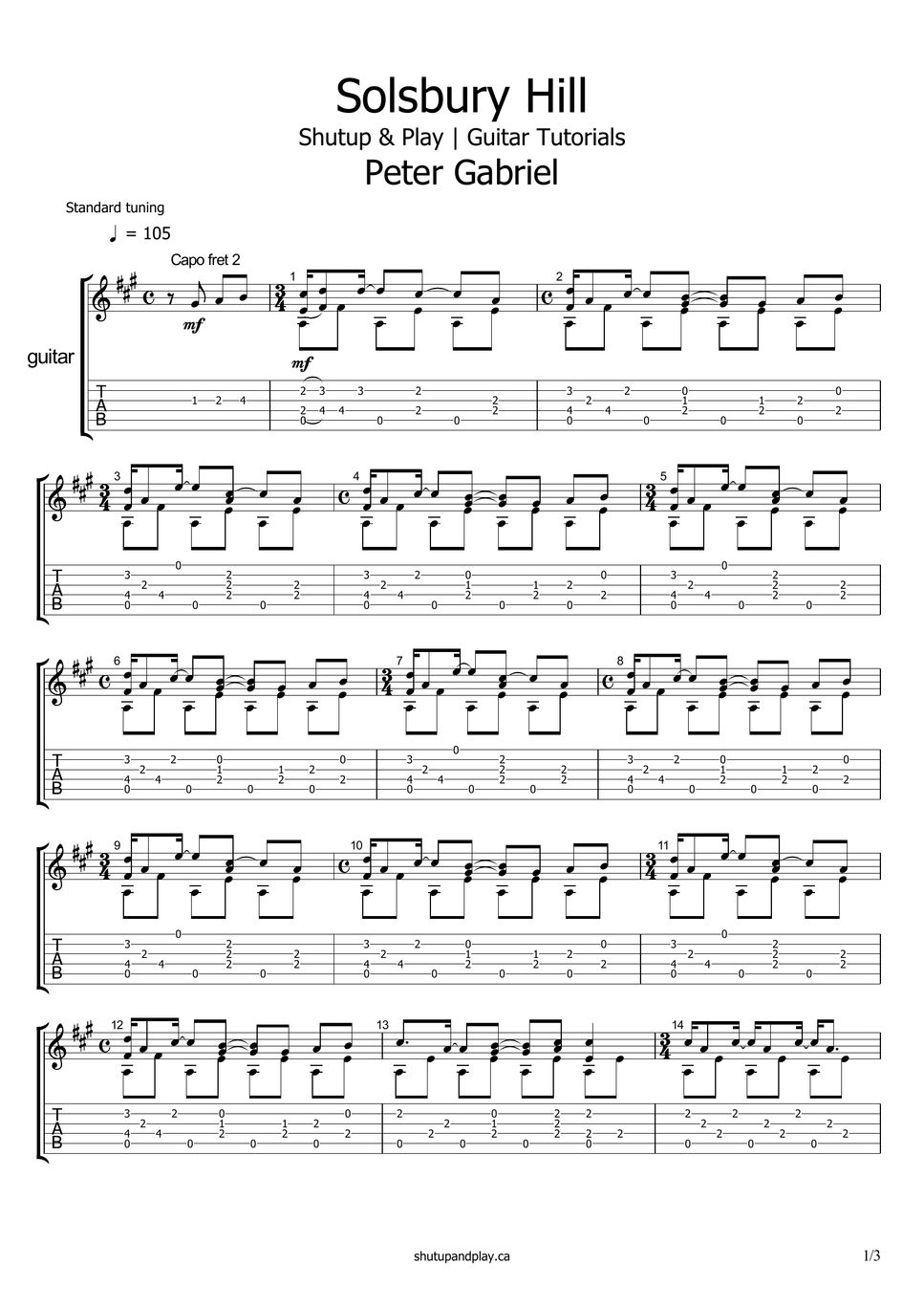 Peter Gabriel Solsbury Hill Sheet by Shutup & Play Guitar Tutorials