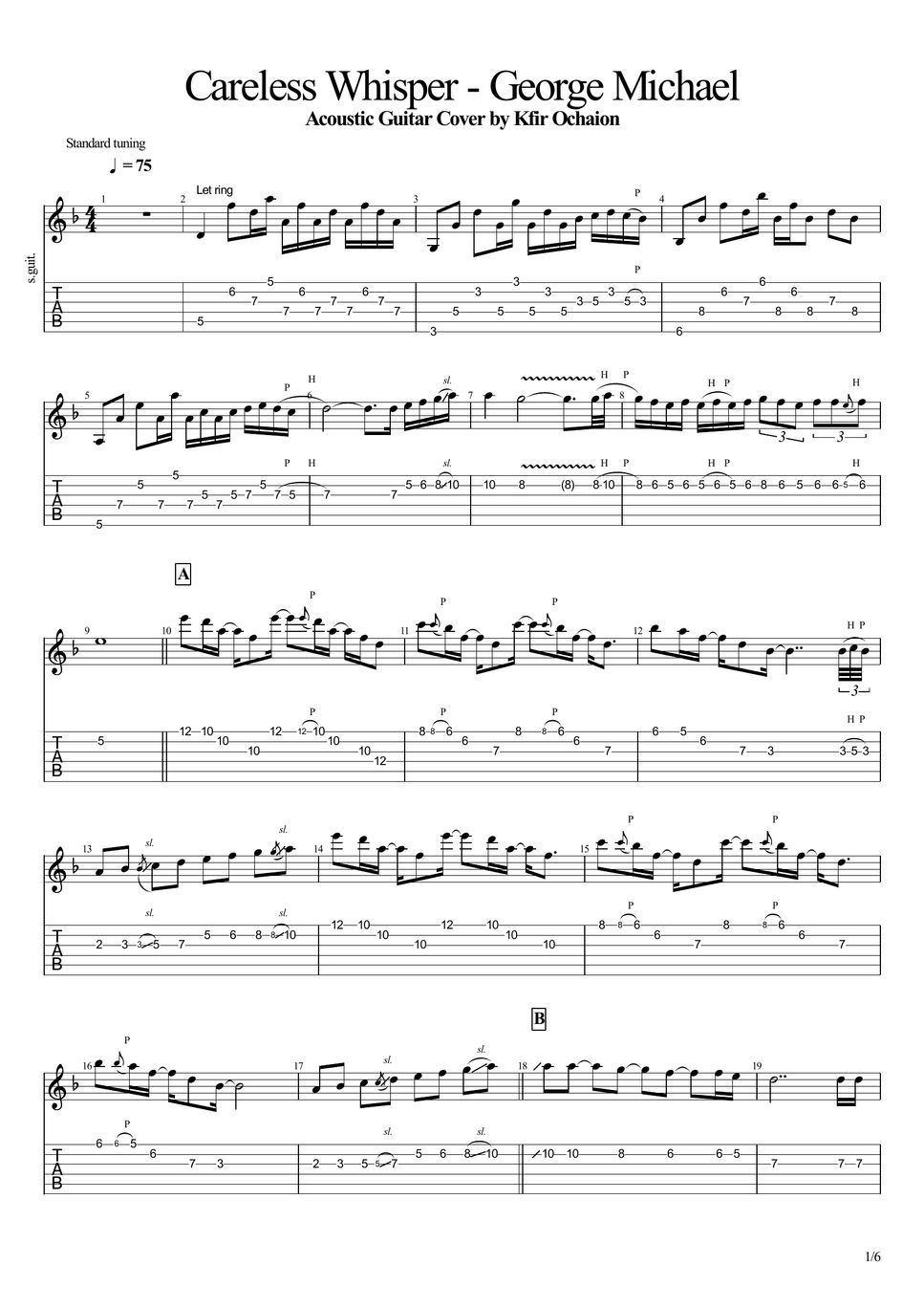 George michael careless whisper acoustic tab 1staff by kfir ochaion