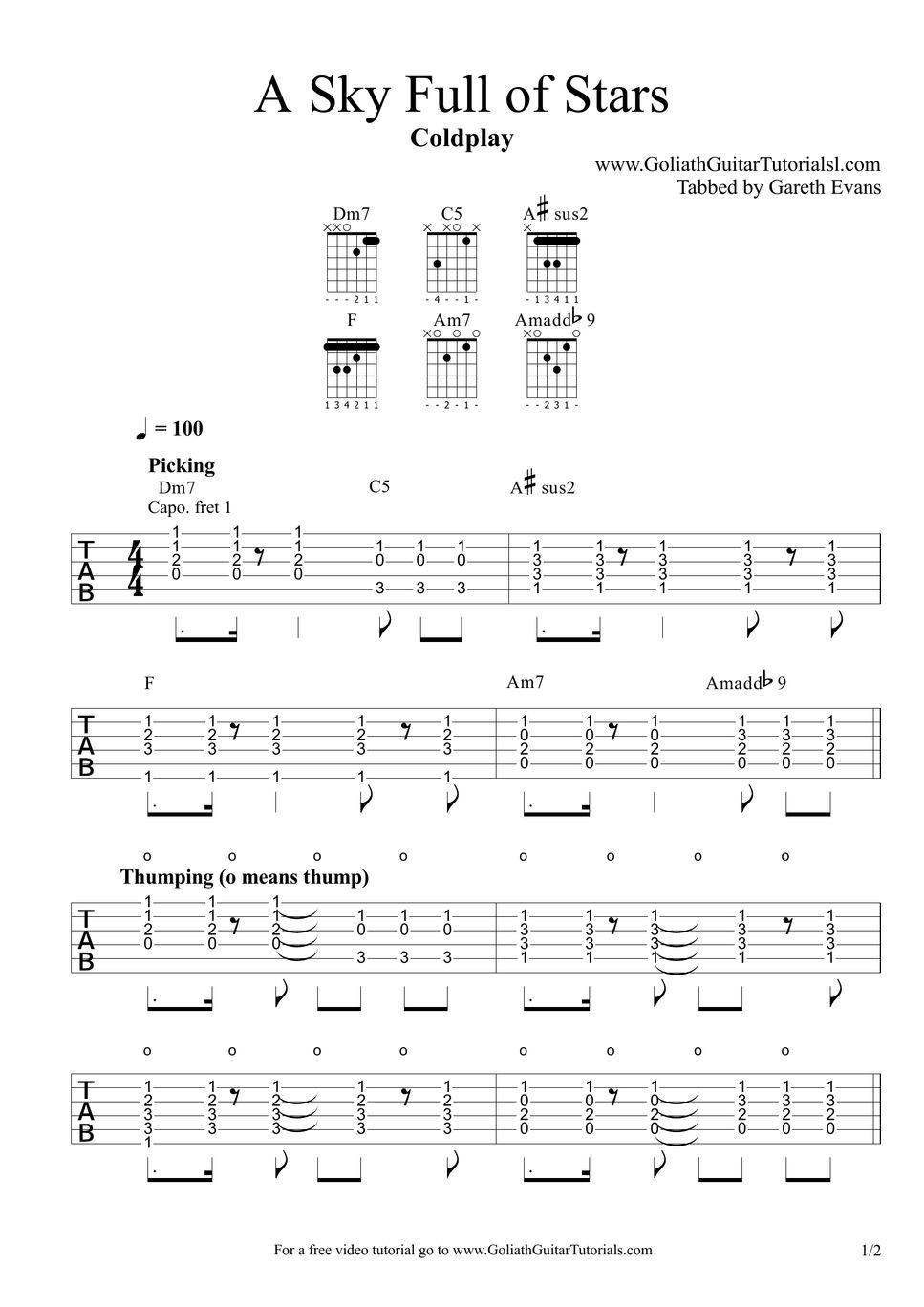 Coldplay A Sky Full of Stars 악보 by Goliath Guitar Tutorials