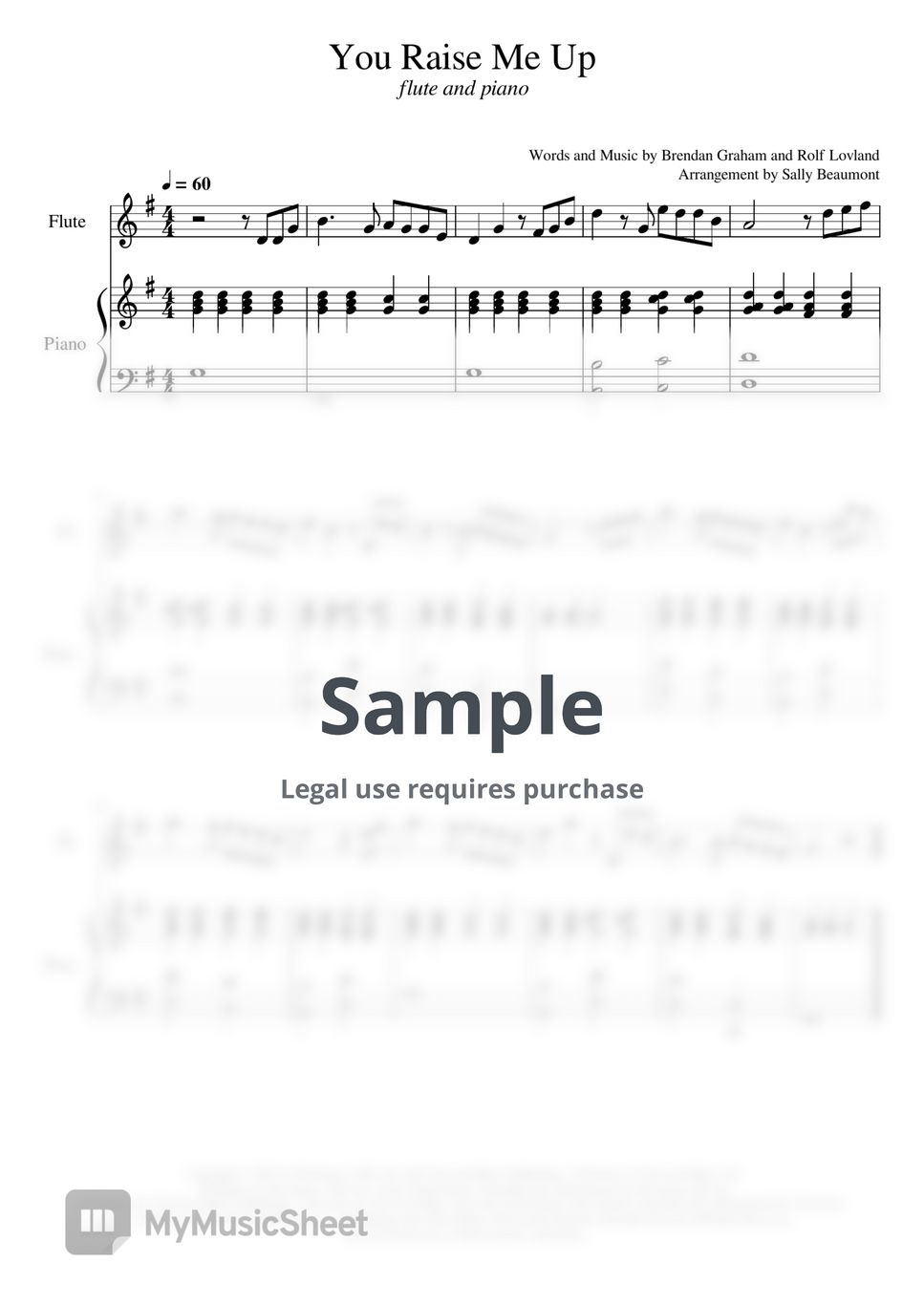 Josh Groban You Raise Me Up (Flute with Piano Sheets