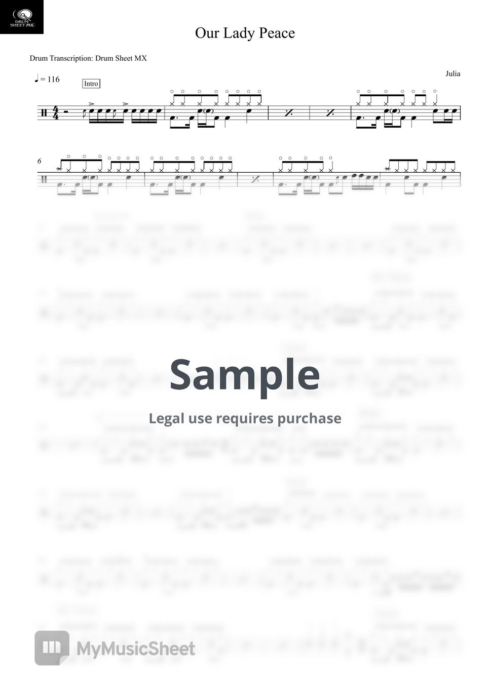 Our Lady Peace - Julia by Drum Transcription: Drum Sheet MX