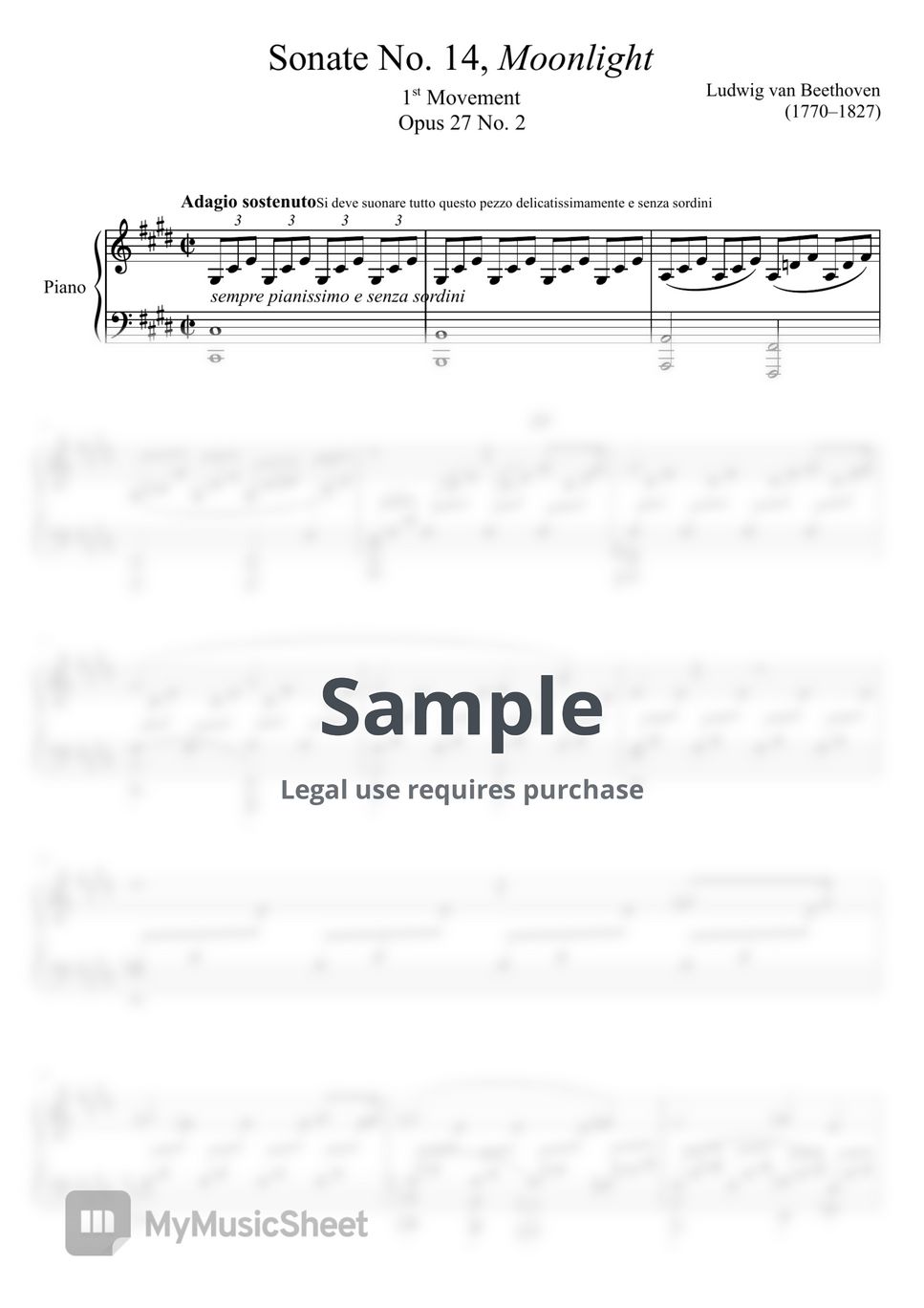 Ludwing Van Beethoven - Moonlight Sonata Nº 14 (1st Movement) by Piano Tutorial Score