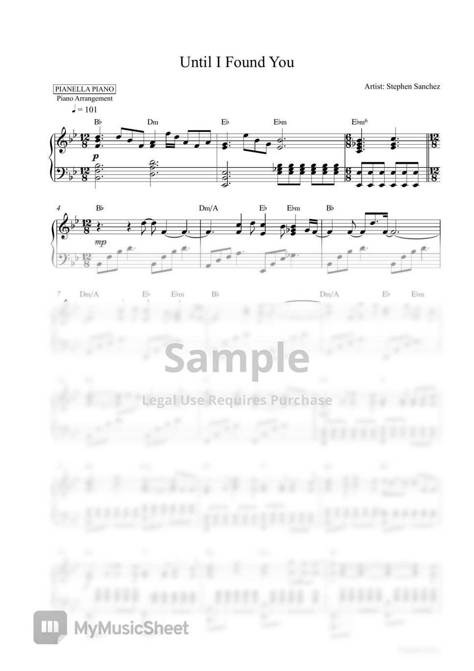 Stephen Sanchez - Until I Found You (Piano Sheet) by Pianella Piano