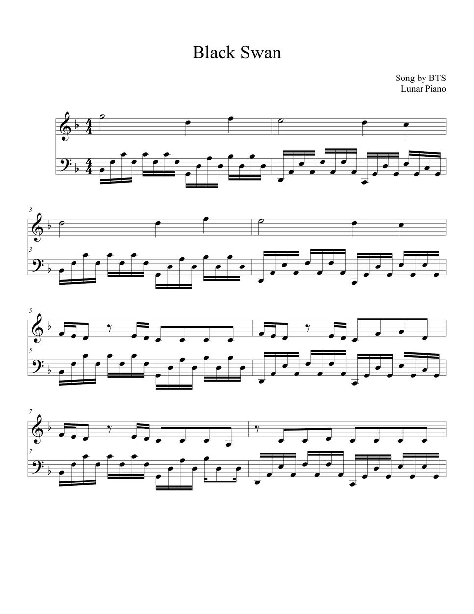 BTS Black Swan Sheets by Lunar Piano