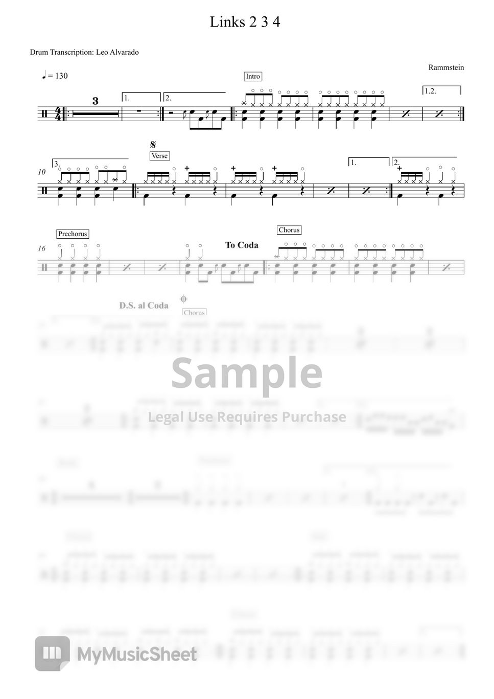 Rammstein Links 2,3,4 Sheets by Drum Transcription Leo Alvarado