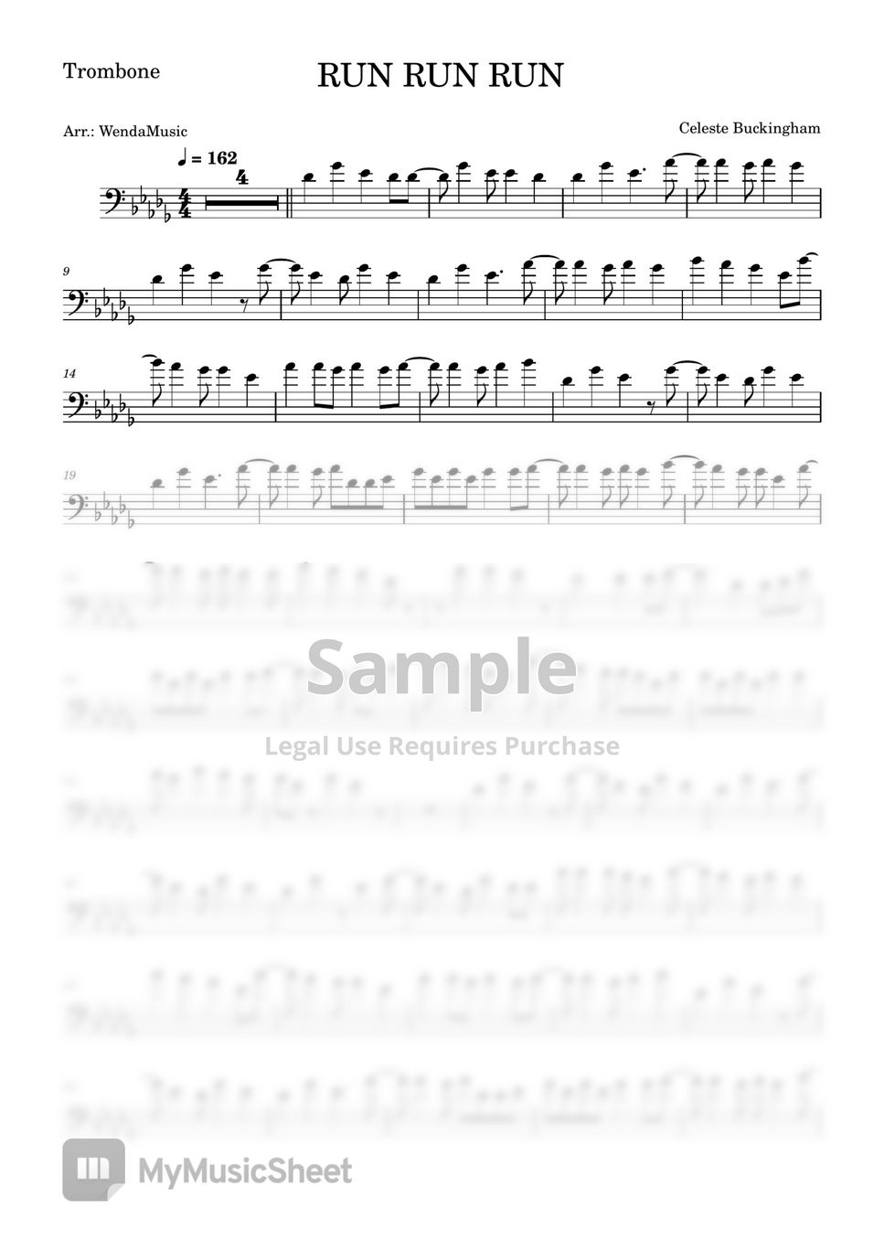 Celeste Buckingham Run Run Run (Trombone) Sheets by WendaMusic