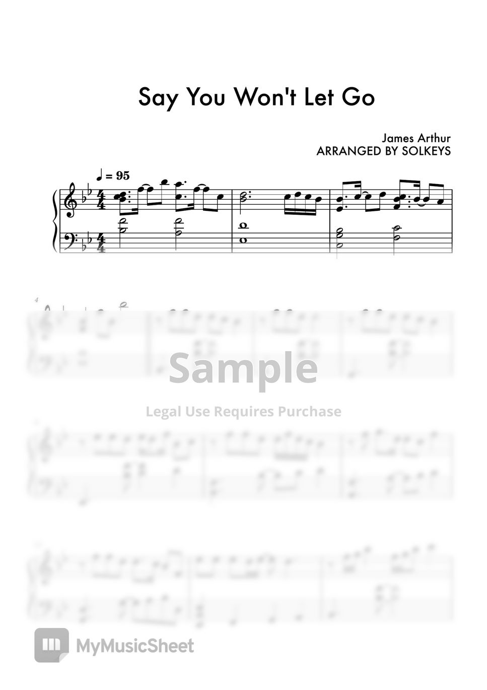 Say You Won't Let Go - James Arthur Sheet music for Piano (Solo)