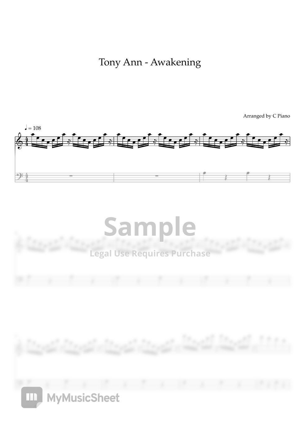 Tony Ann - Awakening (Easy Version) by C Piano