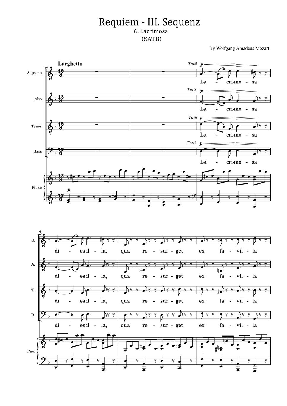 Wolfgang Amadeus Mozart - Requiem, 8. Lacrimosa (SATB) (With Lyric ...