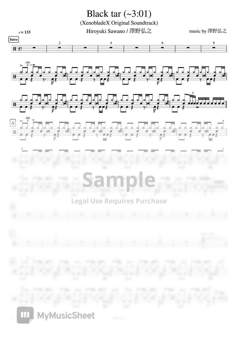 Hiroyuki Sawano / 澤野弘之 - Black tar (~3:01) XenobladeX Original Soundtrack  by Cookai's J-pop Drum sheet music!!!