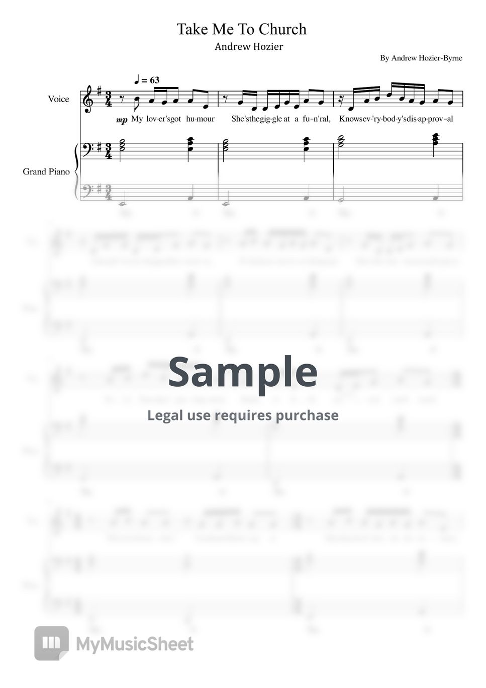 By andrew hozier byrne take me to church andrew hozier for piano