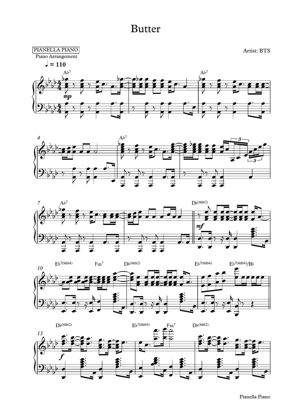 BTS Butter (Piano Sheet) Spartito by Pianella Piano