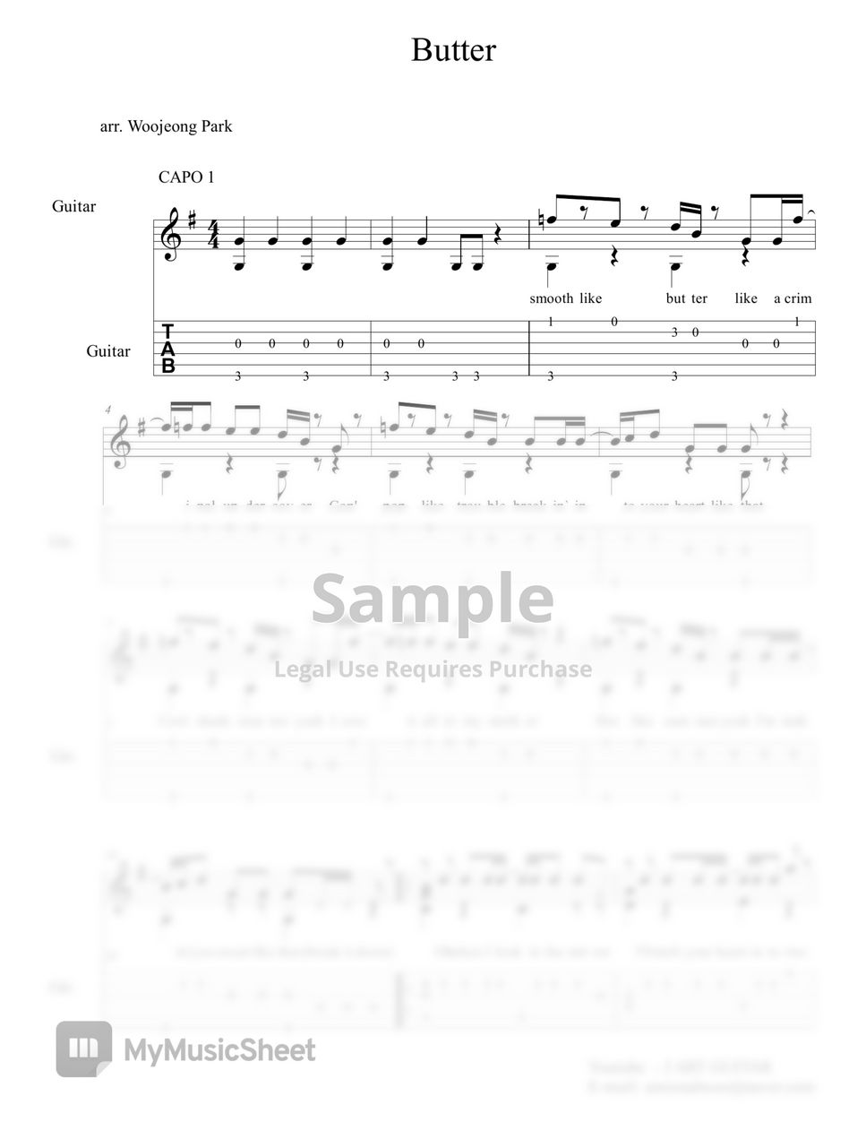 BTS Butter (GUITAR TAB) 楽譜 by ParkWoojeong