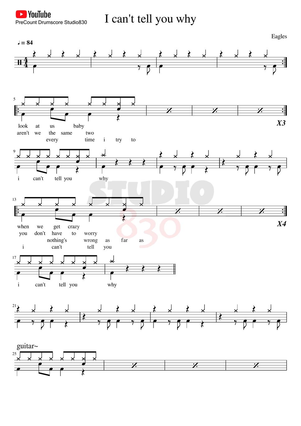 Eagles I_can't_tell_you_why Sheet by Studio830