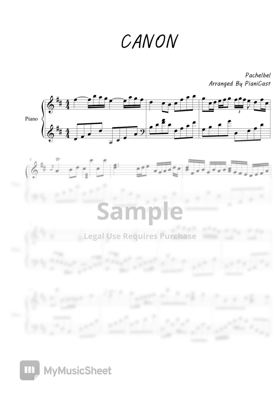 Canon in D Major (Arr.) | Piano Solo Sheet