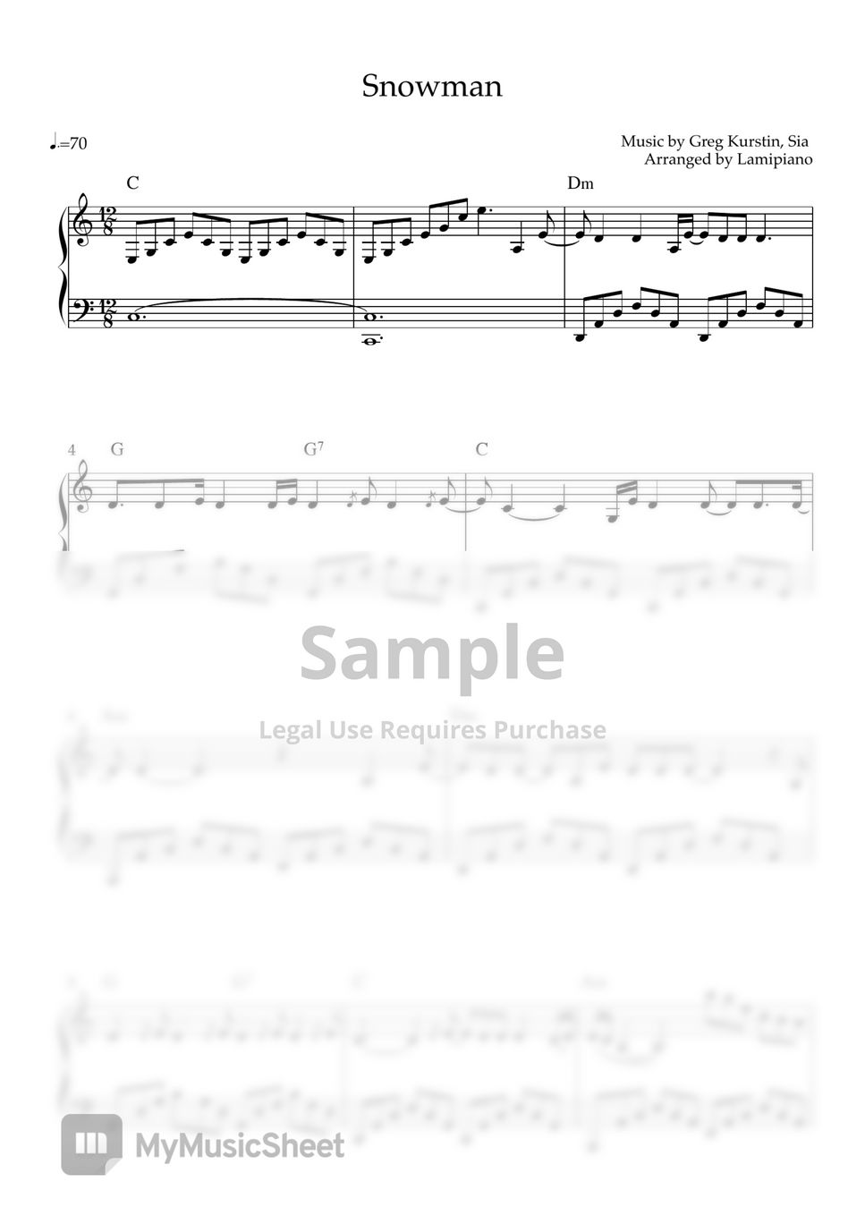 Sia Snowman (Christmas Song / Chrds / Easy ver./C key) Sheets by