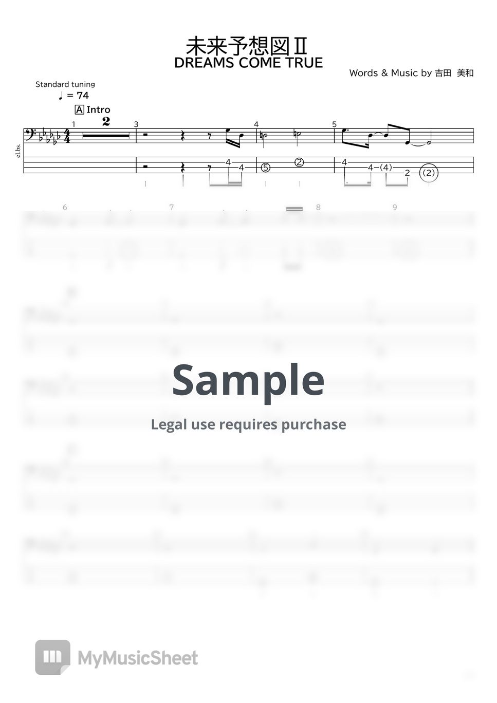DREAMS COME TRUE 未来予想図Ⅱ 악보 by たぶべー＠財布に優しいベース楽譜屋さん（BASS・TAB譜）