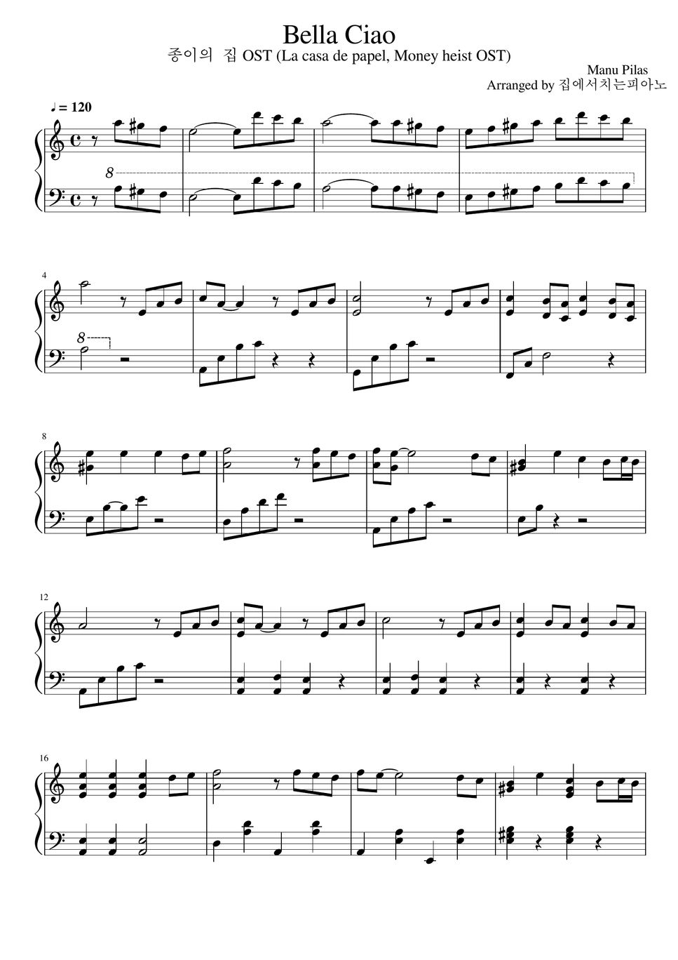 Manu Pilas - Bella Ciao(La Casa de Papel OST) Sheets by House.Play.Piano3