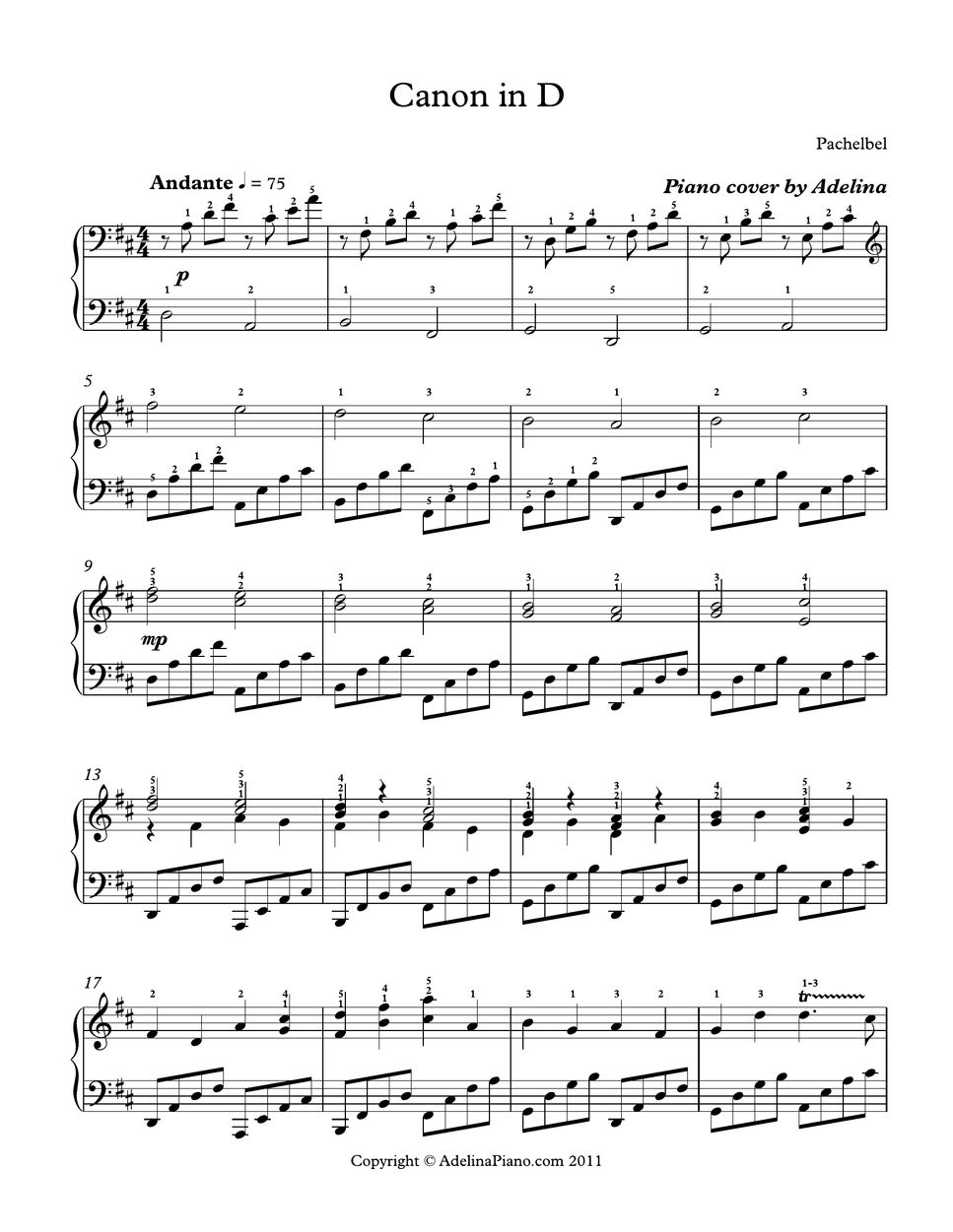Pachelbel - Canon in D Sheet by Adelina Piano